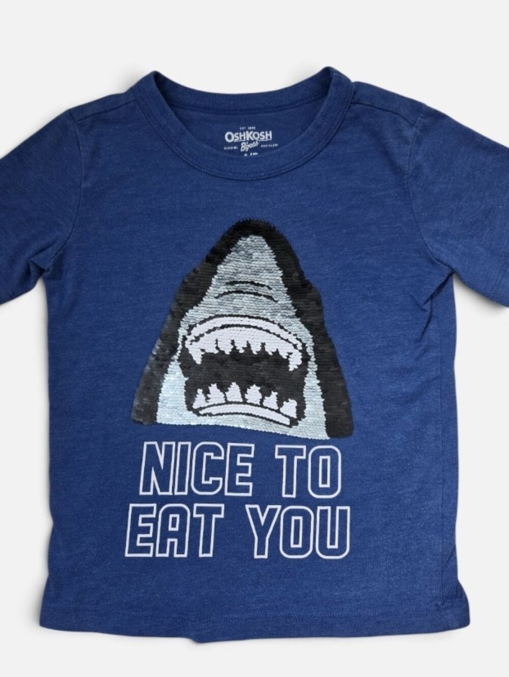 OshKosh B'gosh Navy Blue Shark Sequin Tee - Nice to Eat You 4/5Y
